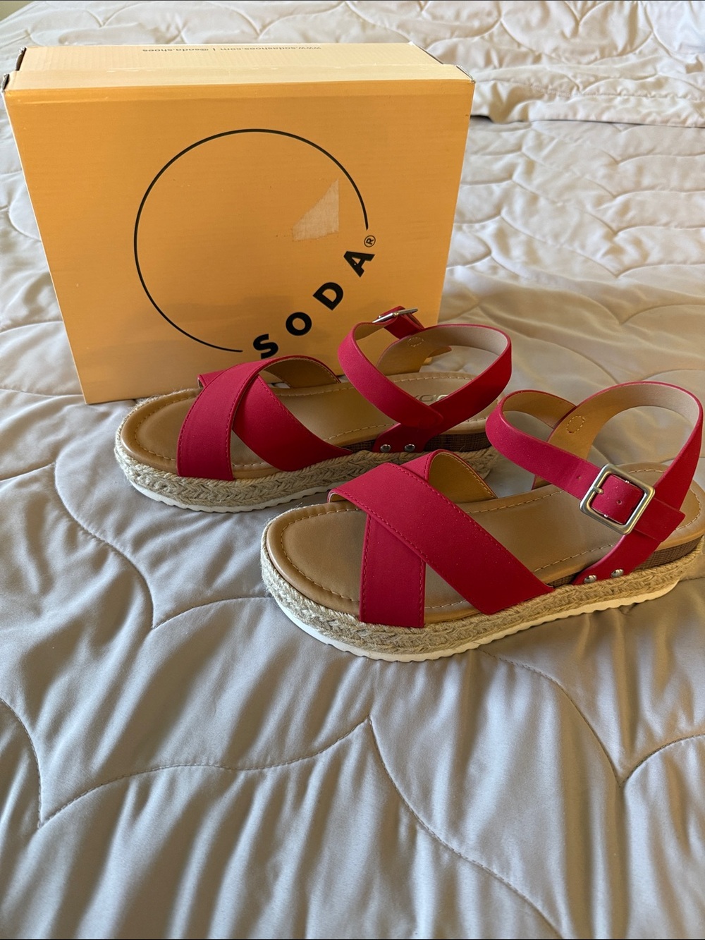 Soda Red Espadrille Platform Cross-Strap Sandals
